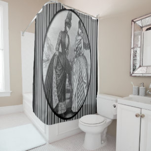 Victorian black white lady stripe showercurtain