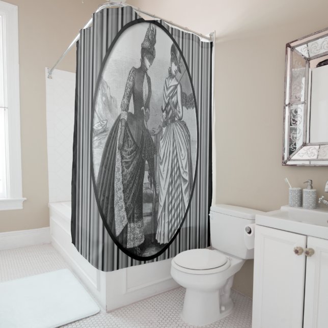 Victorian black white lady stripe showercurtain (In Situ)