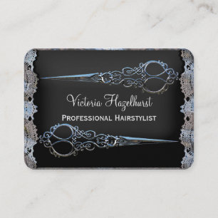 Victorian Bleu Double Scissors Metallic Finish Business Card