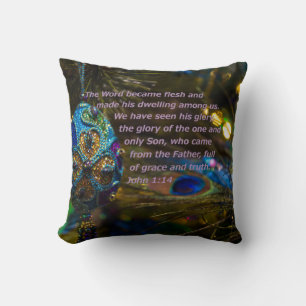 Victorian Blue Bible Verse Throw Pillow