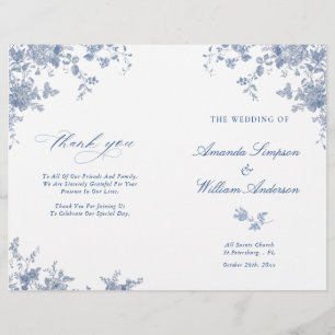 Victorian Blue Floral Wedding Ceremony Program