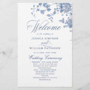 Victorian Blue Floral Wedding Ceremony Program