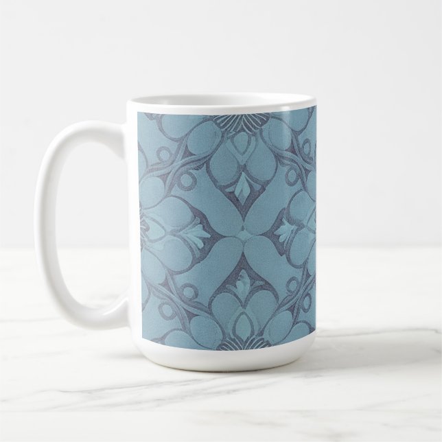 Victorian Blue Flower Lattice Design Style Coffee Mug (Left)