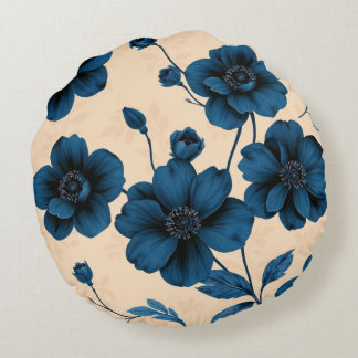 Victorian Blue Flowers on Beige Background Pillow