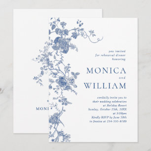 Victorian Blue French Floral Rehearsal Dinner Invitation