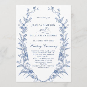 Victorian Blue French Floral Wedding Ceremony Program
