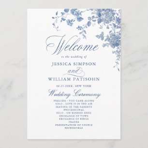 Victorian Blue French Floral Wedding Ceremony Program