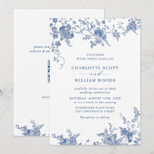 Victorian Blue French Floral Wedding QR code Invitation