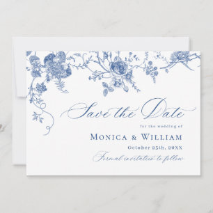 Victorian Blue French Floral Wedding QR code Save The Date