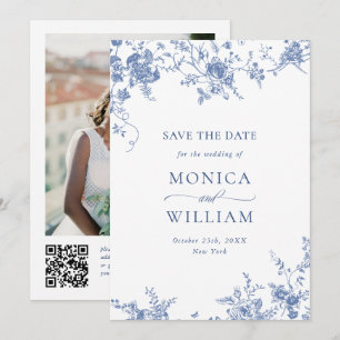 Victorian Blue French Garden Floral Photo Wedding Save The Date