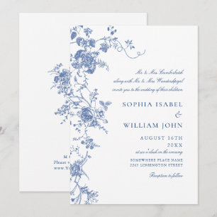 Victorian Blue French Garden Floral Wedding Invitation
