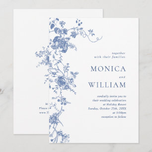 Victorian Blue French Garden Floral Wedding Invitation
