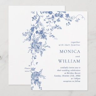 Victorian Blue French Garden Floral Wedding Invitation