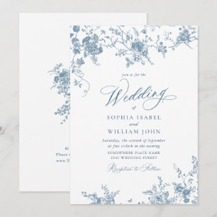 Victorian Blue French Garden Toile Floral Wedding Invitation