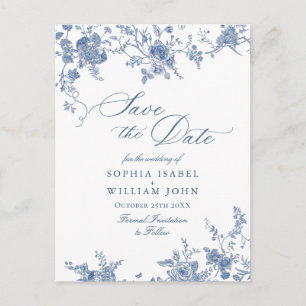 Victorian Blue French Garden Wedding Save the Date Postcard
