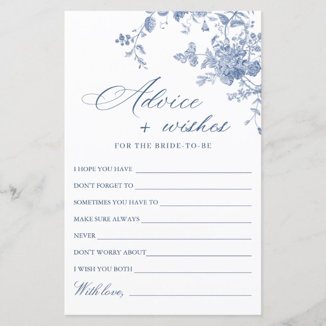 Victorian Blue French Garden Wishes & Advice Card (Front)