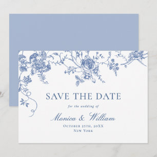 Victorian Blue French Roses Garden Floral Wedding Save The Date