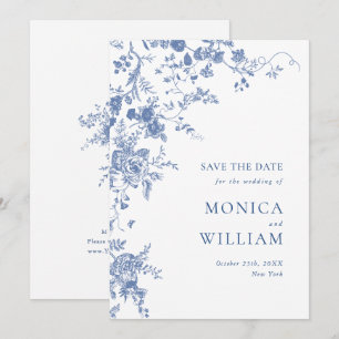 Victorian Blue French Toile Garden Floral Wedding Save The Date