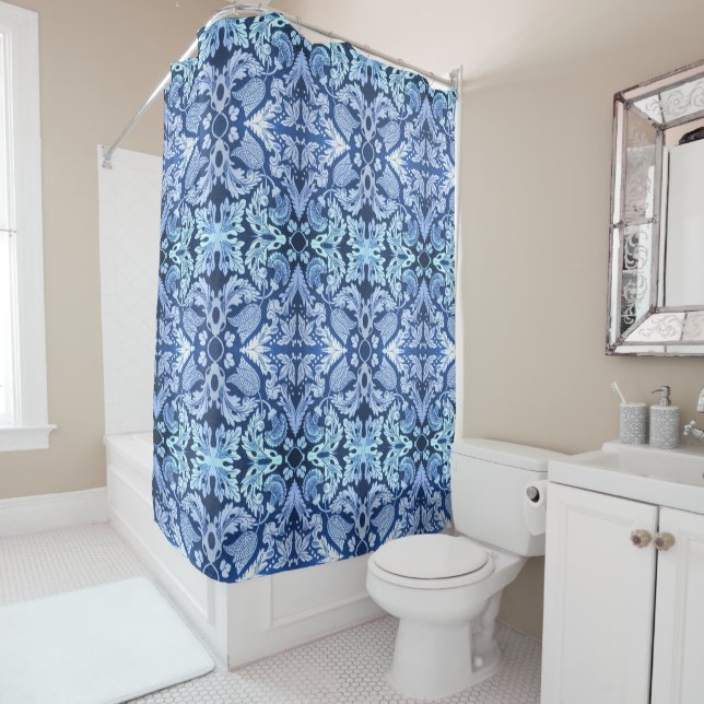 Victorian Blue Pattern Shower Curtain (In Situ)