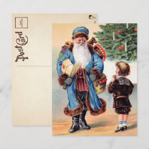 Victorian Blue Robed Santa Postcard
