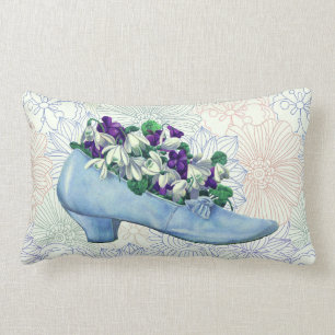 Victorian Blue Shoe Floral Lumbar Pillow