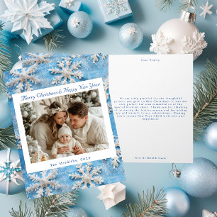 Victorian Blue Snowflake Christmas Photo Thank You Card
