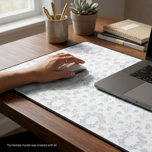 Victorian Blue Toile Repeating Pattern Desk Mat (Creator Uploaded)