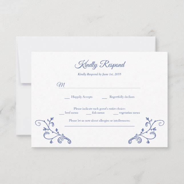 Victorian Blue Wedding RSVP Card (Front)