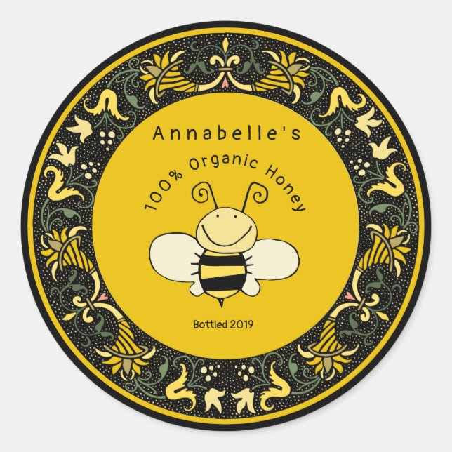Victorian Boarder Cute Honey Bee Classic Round Sticker (Front)