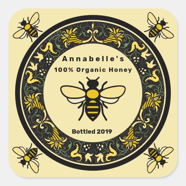 Victorian Boarder Honey Label Square (Front)