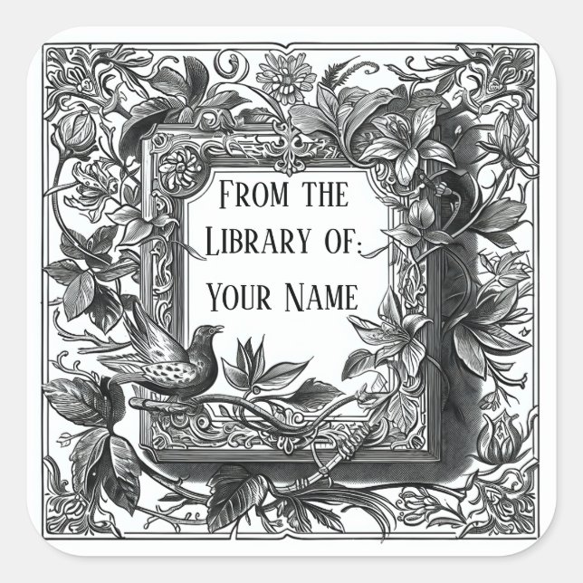 Victorian Bookplate with Bird Square Sticker (Front)