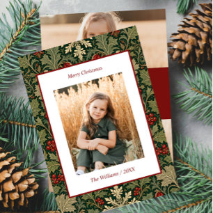 Victorian Botanical Dark William Morris 3 Photo  Holiday Card