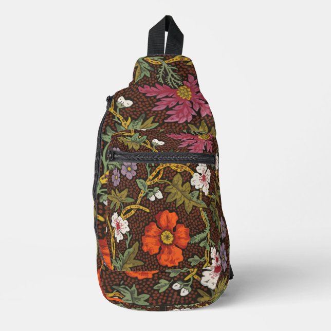 Victorian Botanical Drawing Floral Accessory Pouch Sling Bag (Front)