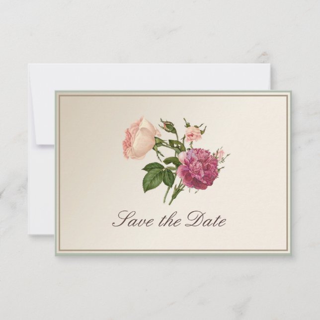 Victorian Botanical Style Save the Date Card (Front)