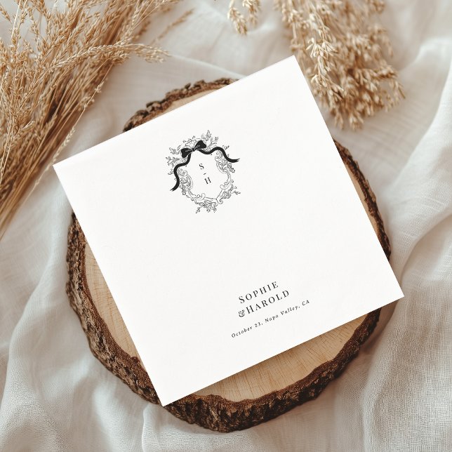 Victorian Bow Monogram Wedding or Engagement Party Napkin (Creator Uploaded)