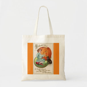 Victorian Boy Carving Pumpkin Halloween Tote Bag
