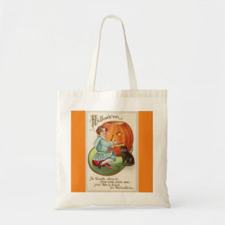 Victorian Boy Carving Pumpkin Halloween Tote Bag