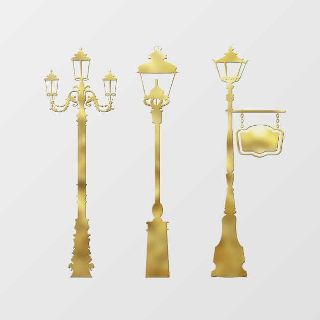 Victorian brass Lamp post lantern gold winter Window Cling (Sheet)