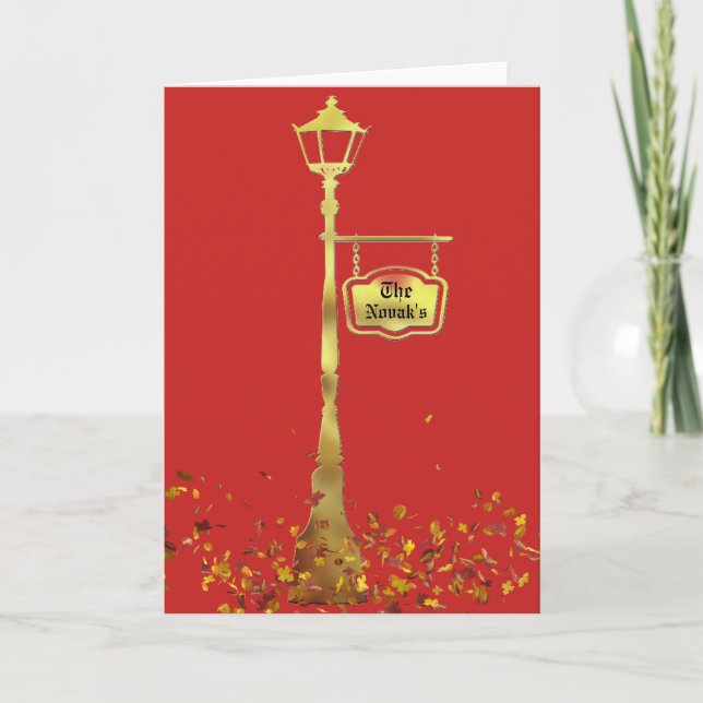 Victorian brass Lamp post lantern red gold Card (Front)
