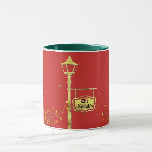 Victorian brass lamp post lantern red green gold mug (Center)