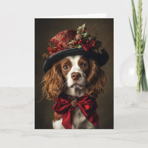 Victorian Brittany Spaniel Christmas Holiday Card