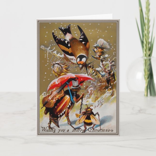 Victorian Bugs and Bird Christmas Card (Front)
