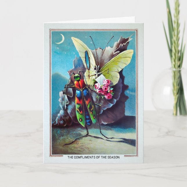 Victorian Bugs with Flowers Christmas Card (Front)