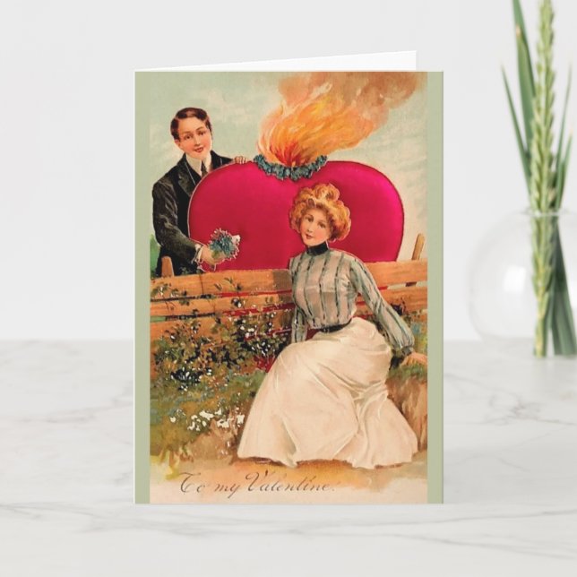 Victorian Burning Heart Carte Saint Valentin (Devant)