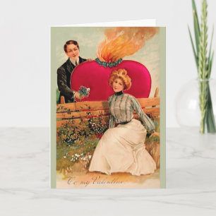 Victorian Burning Heart Valentine's Day Card