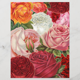Victorian Cabbage Roses Collage Scrapbook Paper