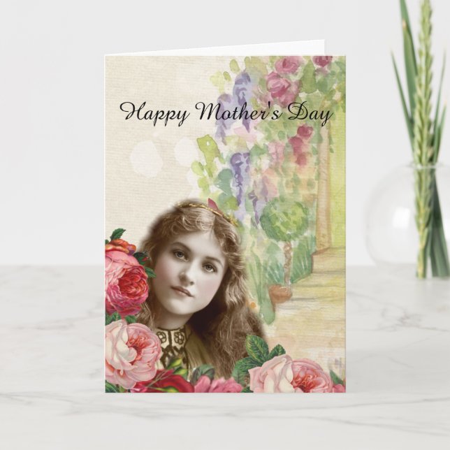 Victorian Cabbage Roses Woman Floral Card (Front)