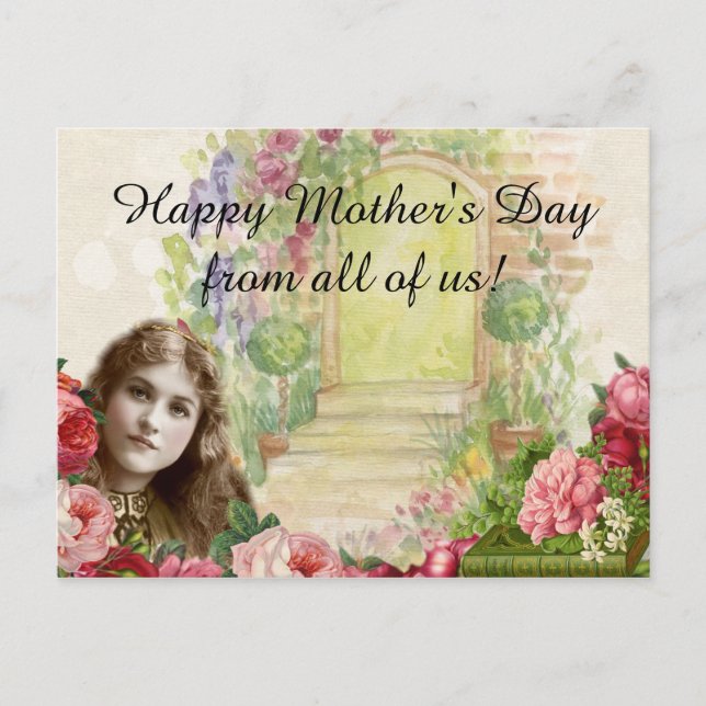 Victorian Cabbage Roses Woman Floral Door Postcard (Front)