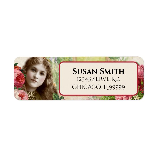 Victorian Cabbage Roses Woman Return Address Label (Front)