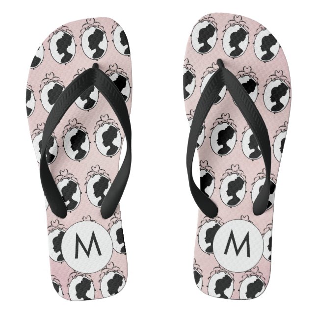 Victorian Cameo Style Pink Flip Flops (Footbed)